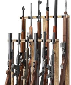 Gun Rack, Heavy-Duty Wooden Rifle Rack Stand, Freestanding Indoor Gun Racks Hold up to 12 Long Guns, Gifts for Dad, Husband (Rustic Brown)