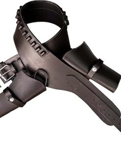 Hulara Western Gun Holster .45 Auto .45 ACP 44/45 Caliber Cowboy Cartridge Loops Holster for Revolver Full Grain Buff Leather Gun Holster with Belt for Men Shell Holder Dual Pistol Holster Belt