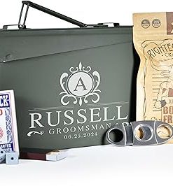 On The Rox Drinks Personalized Groomsmen Ammo Box For Men – Custom Groomsmen Ammo Can Gift Set – Authentic Grade 1 Military Ammo Box Gift For Dad – Personalized Wedding Favors – Custom Gift