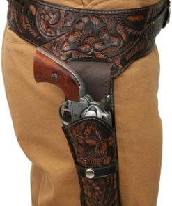 .22 Cal Western Gun Holster with Belt – Buff Full Grain Leather Cowboy Holster – Fits Heritage Rough Rider, Ruger Wrangler, 4″ to 6.5″ Barrel – Right Hand