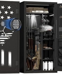 2025 Large Rifle Safe, 33-40 Gun Safe for Rifle and Shotgun/Rifle Pistol Rack/Storage Pocket/Removable Shelf/Silent Mode/External Battery/LED,180° Open Door Panel Organizer Long Gun Safe Unassembled