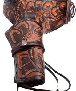 Hulara Full Grain DD Harness Buff Leather Western Gun Holster Belt for Men Heritage Rough Rider 357 Magnum Holster Cowboy Gun Belt and Holster 38 Cal Revolver Holster