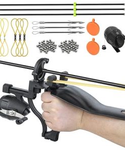 Fishing Slingshot Kit with Reel Wrist Support Slingshot for Adult Archery Catapult with Arrows Fishing Darts and Rubber Bands Steel Smmo
