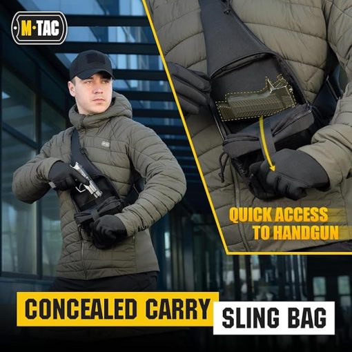 M-Tac Dual Concealed Carry Tactical Bag Bundle Shoulder Chest Pack with Sling for Handgun (Black Gen2) & (Grey Melange) - Image 2
