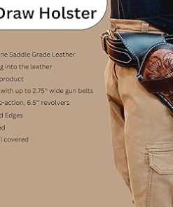 Cross Draw Western Gun Holster – Handmade Full Grain Leather – Hand Tooled – Fits 4” to 6.5” Barrel Revolvers – .22, .38/357, .44/45 Cal – Right Hand – Cowboy Style 2