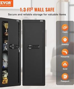VEVOR 42.91″ Tall Wall Gun Safe, 4-Tier Hidden Gun with Keypad & Fingerprint, 3 Removable Shelves & 6 Key Holders, Q235 Cold-Rolled Steel Safe with LED Light, Vibration Alarm, Holster & Stock 2