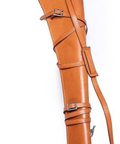 Hulara Western Leather Rifle Case Lever Action Rifle Holster Leather Rifle Scabbard for Horse Saddle fits 20 to 24 Inch Barrel Length with Adjustable Shoulder Strap Plain Brown Shotgun Gun Case.