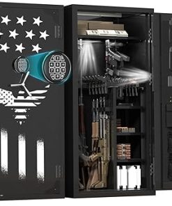 2025 Large Rifle Safe, 30-40 Gun Safe for Rifle and Shotgun/Rifle Pistol Rack/Storage Pocket/Removable Shelf/Silent Mode/External Battery/LED,180° Open Door Panel Organizer Gun Safe Unassembled