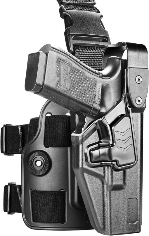 Level III Drop Leg Holster for Glock 19/17, Duty Thigh Holster for Glock 17/19/31/32(Gen 1-5), G22/G23(Gen 1-4), G19X, 44, 45, Fit 1.5, 1.75, 2.0'' Duty Belt, Adj. Ride Height