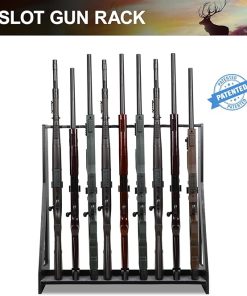 Indoor Gun Rack, Freestanding Rifle Gun Rack, Wooden Adjustable Rifle Stand Holds 9 Long Guns, Gun Display Stand with Anti-scratch Padding, Rifle Storage Holder for Home, Garage, Black 2