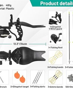 Fishing Slingshot Kit with Reel Wrist Support Slingshot for Adult Archery Catapult with Arrows Fishing Darts and Rubber Bands Steel Smmo 2