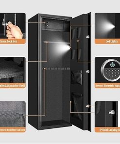 11-12 Large Biometric Gun Safes for Home Rifle and Pistols, Heavy Duty Anti-Theft Gun Safes for Rifles and Shotguns, Biometric Rifle Safe with Removable Gun Rack, LED Light and Pistol Pockets 2