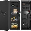 VEVOR 42.91″ Tall Wall Gun Safe, 4-Tier Hidden Gun with Keypad & Fingerprint, 3 Removable Shelves & 6 Key Holders, Q235 Cold-Rolled Steel Safe with LED Light, Vibration Alarm, Holster & Stock