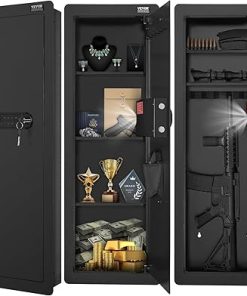 VEVOR 42.91″ Tall Wall Gun Safe, 4-Tier Hidden Gun with Keypad & Fingerprint, 3 Removable Shelves & 6 Key Holders, Q235 Cold-Rolled Steel Safe with LED Light, Vibration Alarm, Holster & Stock