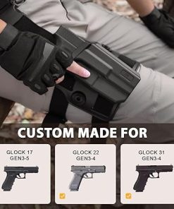 Level II Retention G17 Drop Leg Holster, Fit for Glock 17 Gen 3-5 Glock 22/31 Gen 3-4, Not Fit G22/G31 Gen 5, Polymer Thigh Holster Platform, Thumb Release Holster, Leg Holster for Pistols 2