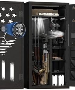 2025 Large Rifle Safe, 33-40 Gun Safe for Rifle and Shotgun/Rifle Pistol Rack/Storage Pocket/Removable Shelf/Silent Mode/External Battery/LED,180° Open Door Panel Organizer Gun Cabinet Unassembled