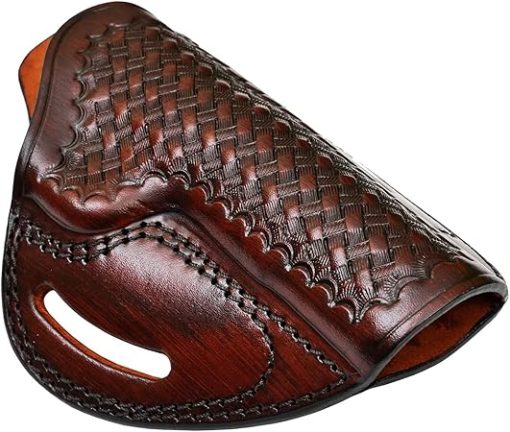 Leather Belt Holster for Ruger Mark IW/4 .22/45 Lite - Basket Weave - Premium Leather - 3 Slot Belt Loops - Image 2