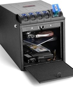 Drop Down Vault with Super Biometric Finger Vein Recognition lock, Fast auto-open Handgun Box, Quick-access Pistol Safe Wall Mounting for Desk Table, CA DOJ approved