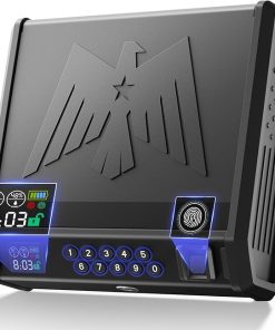 MOJOHAND Gun Safe for Pistols with LCD Display of Temperature Humidity, Fingerprint Quick-Access, Firearm Safety Device with Keys, Smart Handgun Safe for Nightstand, Car, 2 Gun Capacity
