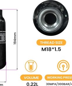 TUXING 4500Psi 13Cu in 220cc 0.22L Carbon Fiber Gas Cylinder, HPA Tank, Paintball Hunting PCP Air Rifle Gun Daystate and FX Thread M18*1.5 2