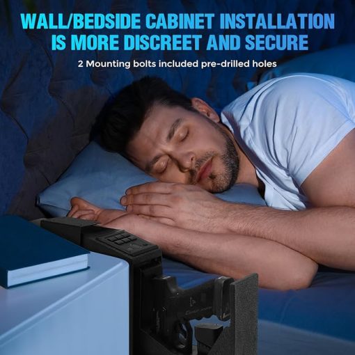 Gun Safe,Biometric Slider Gun Safe for Handgun,Gun Safe Pistol Storage,Fingerprint Gun Safe Bedside Supports Quickly Access with 3 Ways, Fingerprint, PIN Code and Key, Black - Image 2