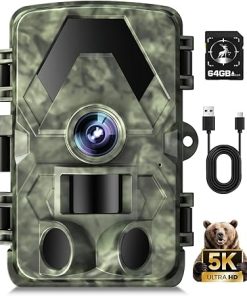Trail Camera, 5K 60MP Game Camera with No Glow Night Vision, 150°Wide-Angle, 0.05s Trigger Speed Motion Activated IP66 Waterproof for Wildlife Scouting, Home Security, Green