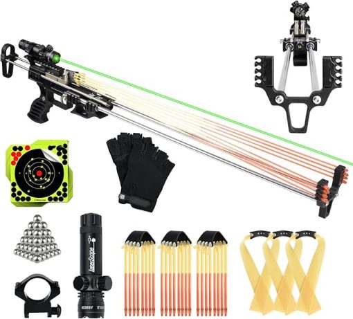 Professional Slingshot, Slingshot Rifle for Adults, Hunting Shooting Sling Shot with Laser Sight and Retractable Folding Catapult, Powerful Stainless Steel RifleTelescopic for Hunting
