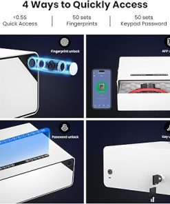 Smart Gun Safe – Biometric Gun Safe for 2-4 Pistols Quick Access Handgun Safe with Fingerprint/Keypad/Key/App Control, Pistol Safe for Nightstand Bedside Home Office（White) 2