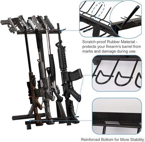 KEBE Portable Gun Rack, Freestanding Rifle & Pistol Storage Rack Stand, Heavy Duty Gun Holder Hold up to 4 Rifles & 7 Pistols, Firearm Display for Shooting Range (Black) - Image 2