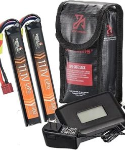 Lancer Tactical Two Packs LiPo Airsoft High-Performance Battery & Charger 11.1V 1300mAh 15C/20C Stick – Tamiya/Dean Connector, (Includes Safety Charging Bag) 2