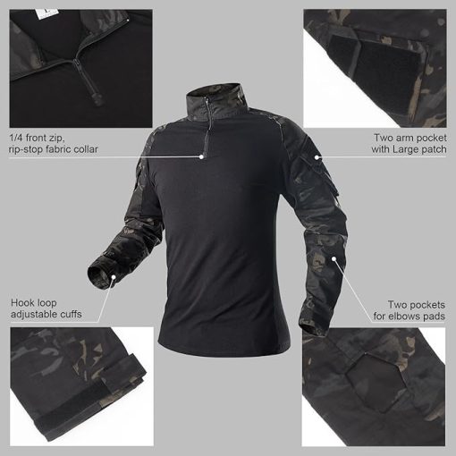 Tactical Suit,Combat Pants and Shirt,Cap Gloves Balaclava Set,Black Camo Uniform Men's Military Airsoft Gear - Image 2