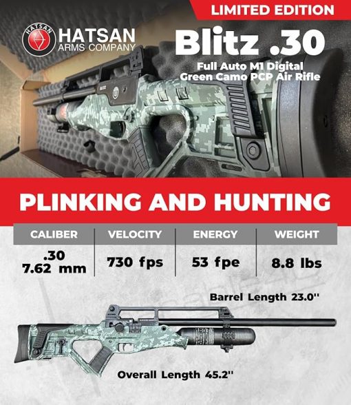 Hatsan Blitz Full Auto PCP Air Rifle with Included Wearable4U 100x Paper Targets and Lead Pellets Bundle - Image 2