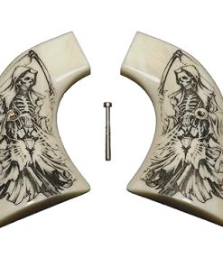 Ivory Grim Reaper Ruger Vaquero/Blackhawk/Wrangler Grips Checkered, Engraved, Textured
