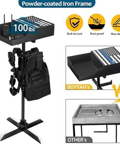 Police Gear Stand, Tactical Duty Gear Rack with Tray, Police Hanger, Free-Standing All Iron Frame Police Gift Decor with Flag and Combination Lock 2