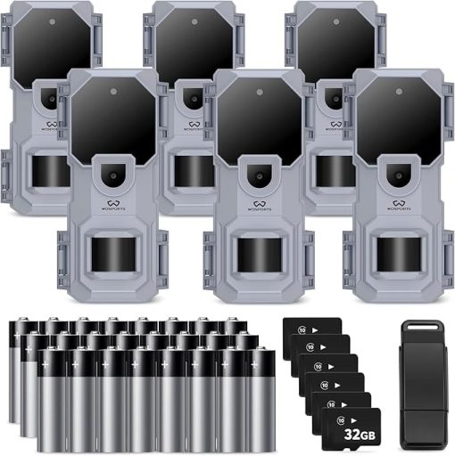 WOSPORTS Trail Camera 6 Pack, 32MP 1080P HD, Deer Camera with 32GB SD Card, Game Cameras with Night Vision Motion Activated Waterproof, Outdoor Wildlife Monitoring Equipment for Hunting