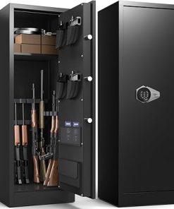 Gun Safe, 8-10 Gun Cabinet for Rifles and Shotguns with Dual Alarm System, Electronic Rifle Safe with Removable Shelf, Quick Access Large Gun Locker with Adjustable Gun Rack, Assembly Required