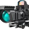 PINTY 4×32 Rifle Scope with Red Dot Sight Combo, Tactical Red Illuminated Prism Scope with 5 Brightness Levels 3 MOA Red Dot Sight for Picatinny Rails, Compact Shooting Hunting Gun Scope Sight Combo