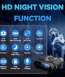 Night Vision Goggles with 32GB Night Vision Binoculars for Total Darkness,Digital Infrared Night Vision with 3” HD Screen for Observing and Recording Birthday Gifts for Men, Black, Y500-1 2