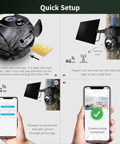 Zleo Cellular Game Camera, Solar Trail Cameras with Live Feed to Phone, 4G LTE Data Plan Required, 0.4S Motion Trigger, 360 View, Low Glow Night Vision, HD Video, Critter Cam for Backyard Waterproof 2
