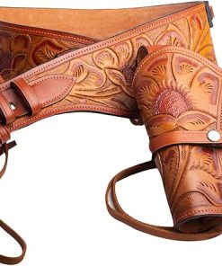 Hulara Western Gun Holster .45 Auto .45 ACP 44/45 Caliber Cowboy Holster for Revolver Full Grain Buff Leather Gun Holster with Belt for Men