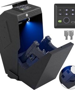 Fingerprint Quick Access Drop Down Handgun Safe 2 Guns Capacity,LED Light Gun Safe Type-c Backup Power Supply,Pistol Safes Suitable for double guns for Desk, Car, Nightstand