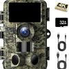 Trail Camera 4K 48MP Game Camera with Motion Activated, Low Glow Infrared LEDs Night Vision 130° Wide Angle with 32GB SD Card for Outdoor Wildlife Deer