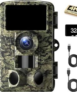Trail Camera 4K 48MP Game Camera with Motion Activated, Low Glow Infrared LEDs Night Vision 130° Wide Angle with 32GB SD Card for Outdoor Wildlife Deer