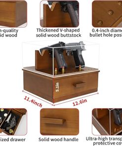 Handgun Pistol Rack Holder Wooden Display Box for Safe 5-slot for Handgun 11 Holes for Bullet Gun Cabinet Organizer Stand with Drawer Acrylic Cover Anti-Dust Gun organizer 2