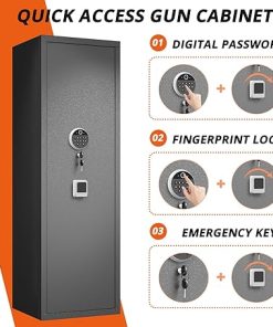 Gun Safes Cabinets Biometric Fingerprint Gun Safes Fireproof for 5 Home Rifle Shotguns and 3 Pistols with 3 Ammunition Storage Rack and Led Light 2