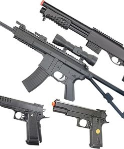 BBTac Airsoft Package Striker Airsoft Rifle Gun, Pump Action Shotgun, Pistols and BBS, Ready to Play Starter Set Loadout