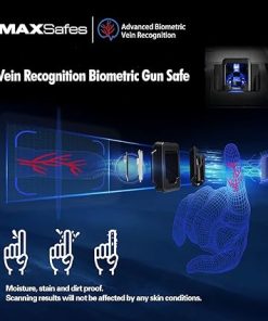 Drop Down Vault with Super Biometric Finger Vein Recognition lock, Fast auto-open Handgun Box, Quick-access Pistol Safe Wall Mounting for Desk Table, CA DOJ approved 2