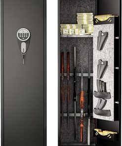 6-8 Gun Safes,Biometric Gun Safe for Pistols with Quick Access,57″ Fireproof Cabinet with Adjustable Rack for Home Rifle and Shotguns,Fingerprint/Digital Keypad Lock,Black