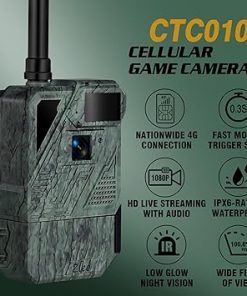 Zleo Cellular Game Trail Camera Solar, Wildlife Deer Cameras with Low Glow Night Vision Waterproof, 0.3s Trigger, Live Feed to Cell Phone, 5MP Photo, HD Video, No WiFi Needed, Spring Green 2