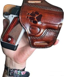 Leather Belt Holster Compatible with Glock 17 19 21 23 26 27 29 30 42 43 43x, Paw Pattern Design, Handmade, Right or Left Handed